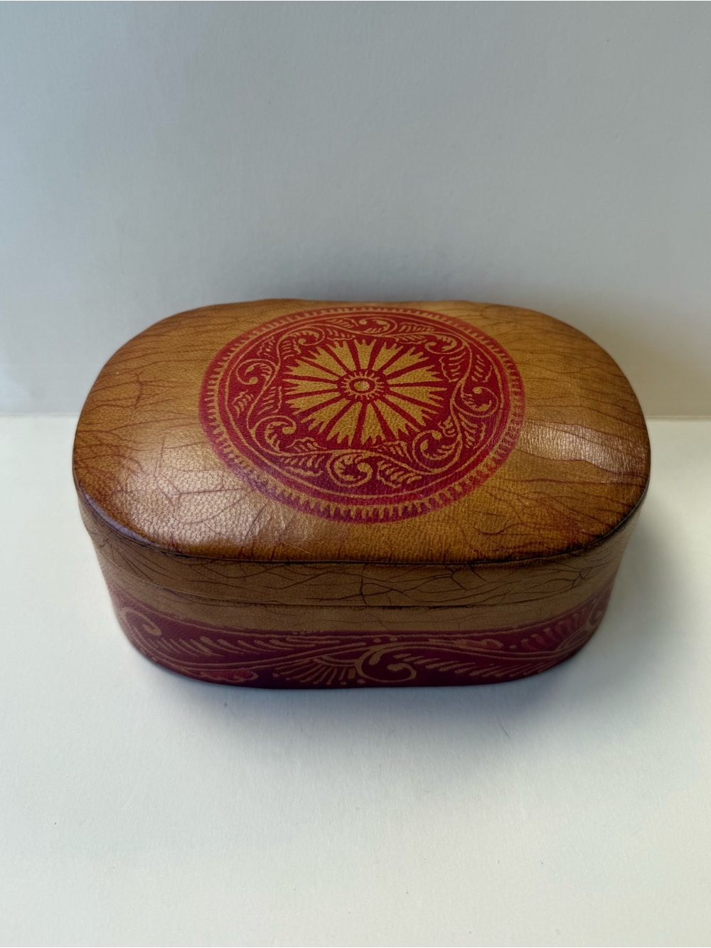 Handmade Hand Painted Indian Leather Jewelry Box with Mirror and Dividers.